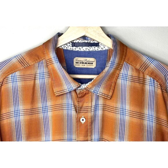 Tommy Bahama Mens Shirt Button Up Long Sleeve Casual Orange Blue Plaid X-Large - Picture 3 of 13